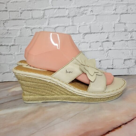 BOC Born Concept Sandals Womens 10 M Flower Wedge Espadrille Slide BC1023 Cream - Picture 3 of 9